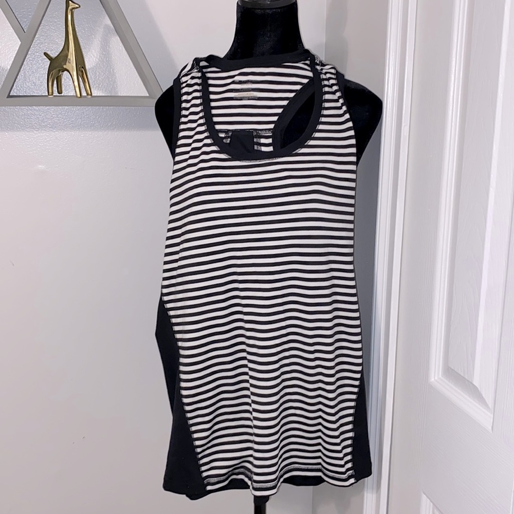 Ladies Exercise Tank, black & white stripes size large, EUC, gently worn